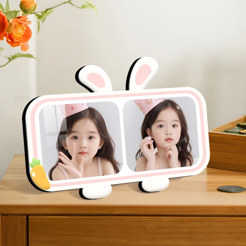 【兔子两宫格】水晶高清相框宝宝照亲子照来图定制玄关摆台温馨家居