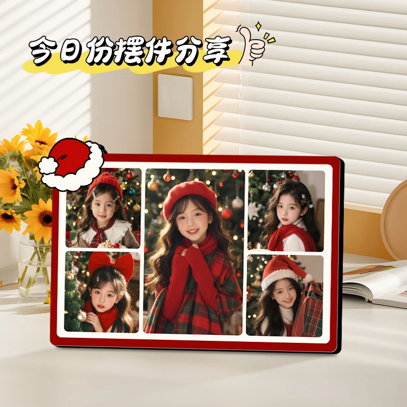 【圣诞帽】节日礼物全新款水晶高清相框摆台来图定制温馨摆件装饰