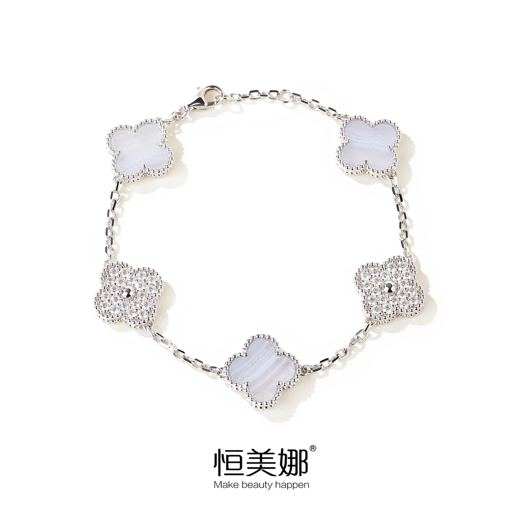 恒美娜 925银莫桑石手链 限量【紫色四叶草/手链】时尚轻奢百搭