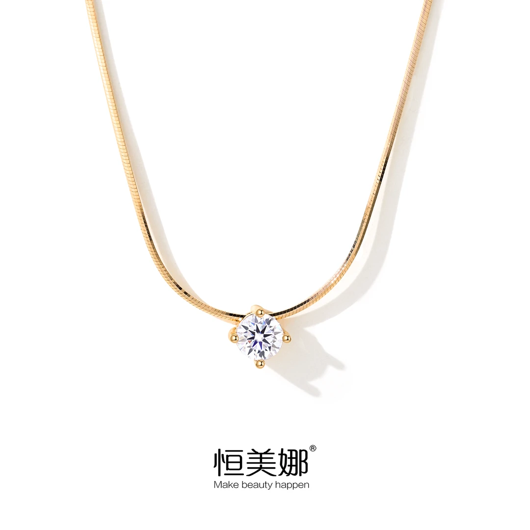 恒美娜 坠链均925银莫桑石 鼻嘎蛇骨链单镶气质轻奢百搭简约经典