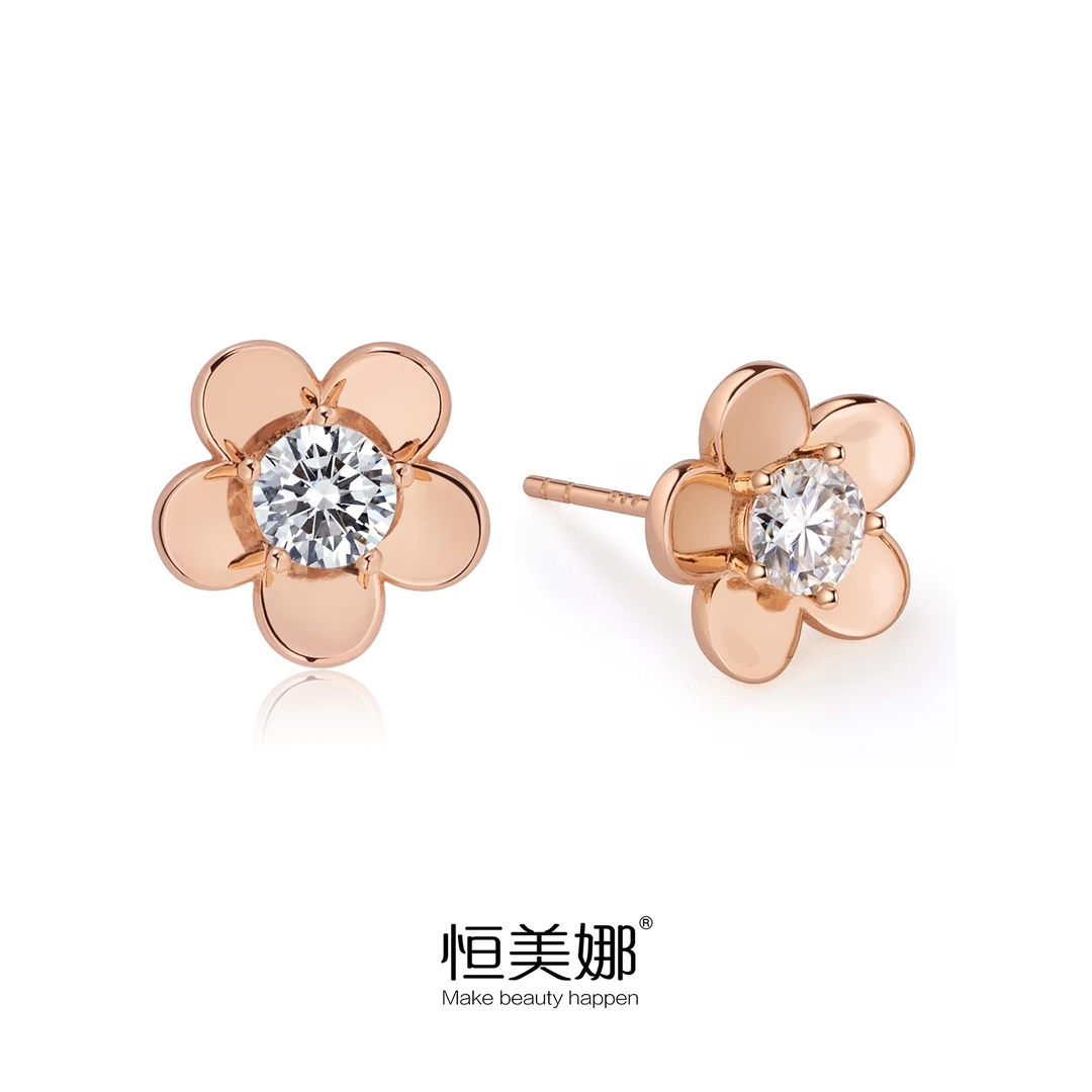恒美娜 925银莫桑石耳饰 海棠花耳钉轻奢精致旅游百搭时尚气质