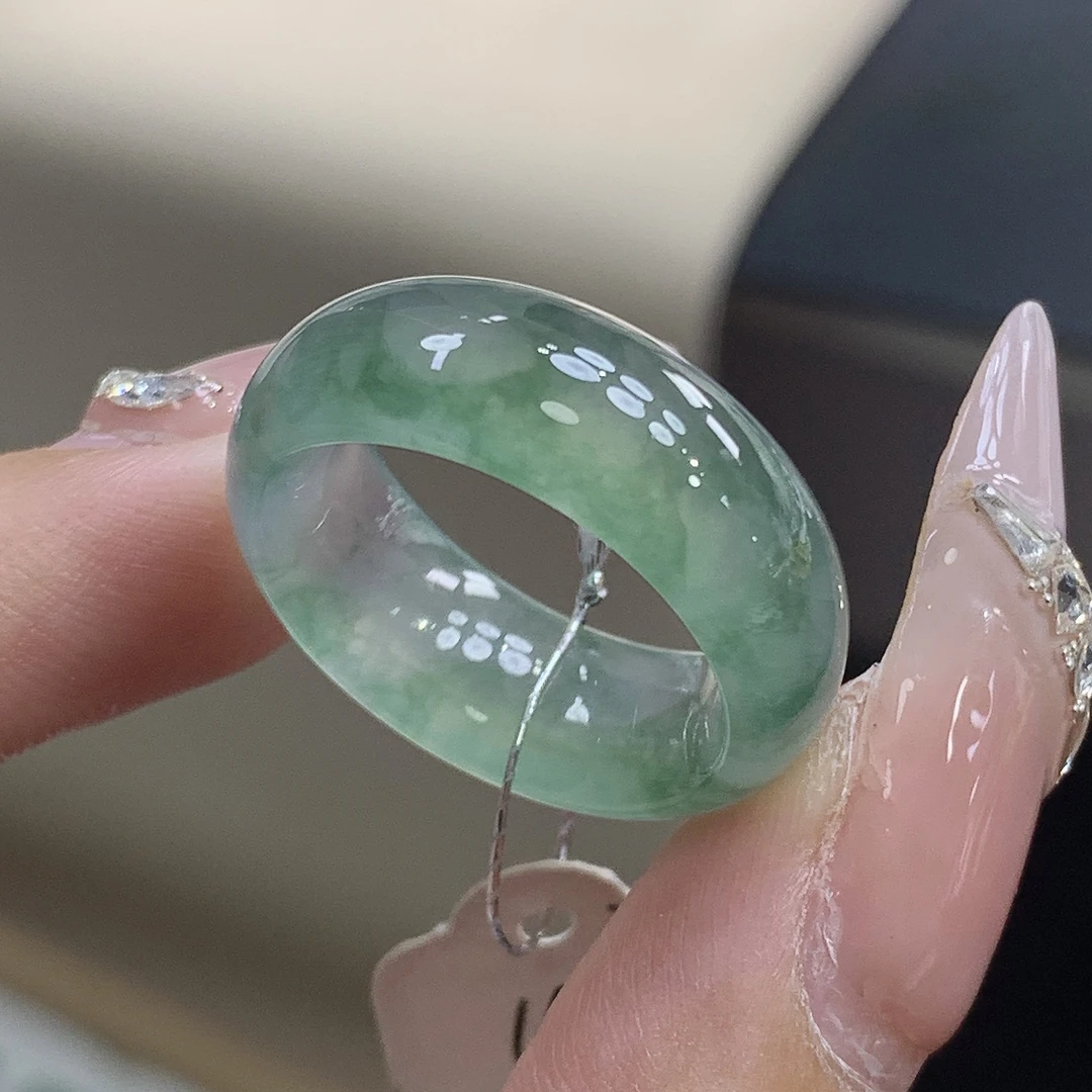 14-15圈 缅甸天然翡翠 轮胎高冰飘花翡翠戒圈尺寸17.3-8-3.9mm