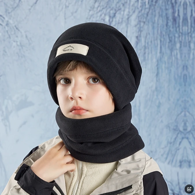 儿童冬季帽子围巾套装加绒保暖护耳套头帽男女童户外骑车防寒套帽