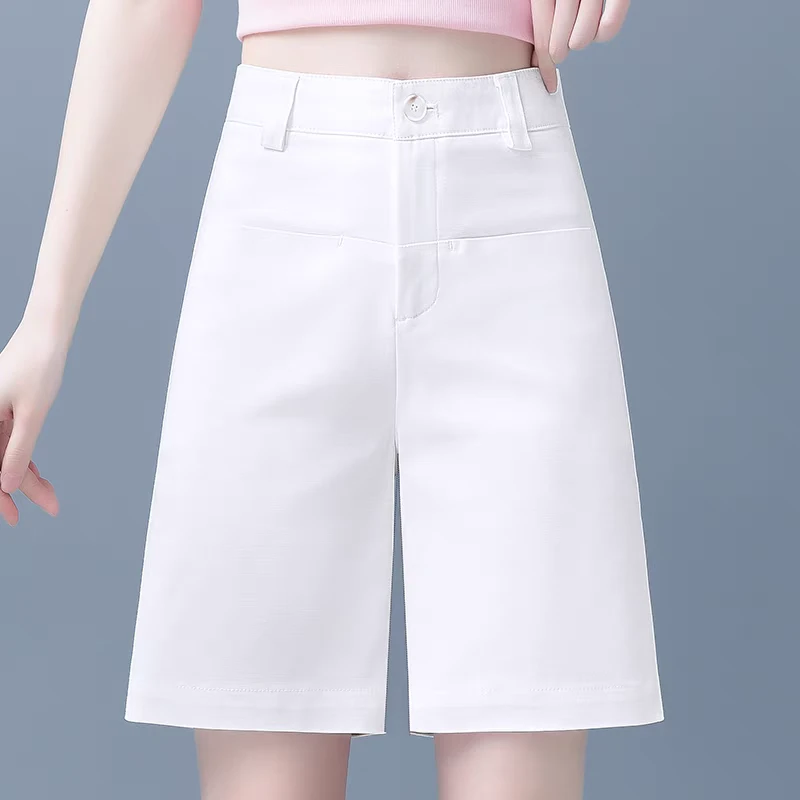 休闲西装短裤女2025夏季新款高腰宽松直筒中裤显瘦薄款阔腿五分裤
