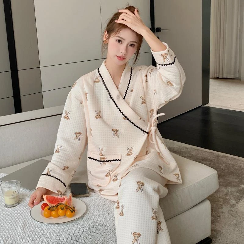 9-12月份孕妇睡衣秋冬季空气棉哺乳月子服加厚夹层喂奶保暖家居服