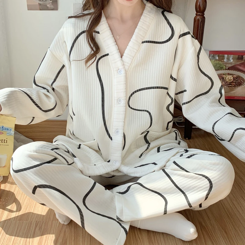 冬季月子服9-12月孕妇睡衣空气棉夹层哺乳喂奶孕期舒适家居服套装