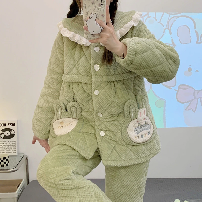 三层夹棉加绒加厚月子服11-12月份产妇高端大肚子孕妇睡衣哺乳衣