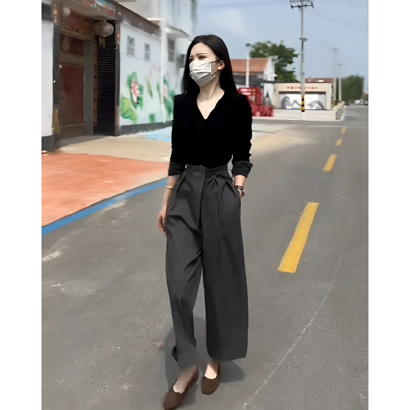 春季时尚超好看轻奢女神穿搭小香风气质长袖上衣显瘦百搭系带裤子