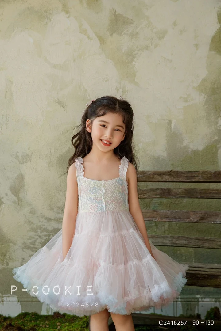 女童夏季tutu裙凸凸裙彩虹纱裙女宝宝公主裙儿童礼服女童公主裙