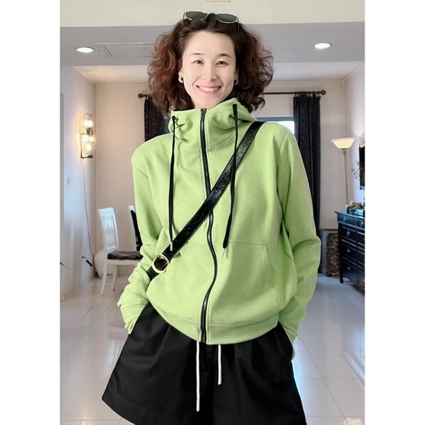 秋冬韩版时尚手套设计感宽松百搭拉链连帽卫衣外套女秋季外套2302