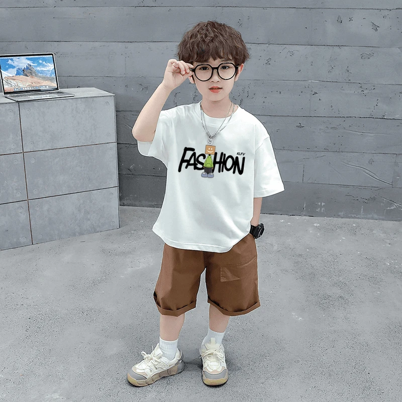 男童纯棉短袖t恤中大童夏季韩版印花上衣儿童帅气男孩宽松体恤衫