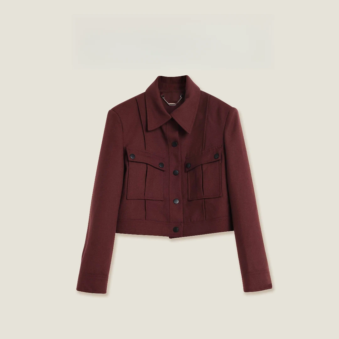 秋冬新款美式复古翻领单排扣短款夹克外套女装OK0784