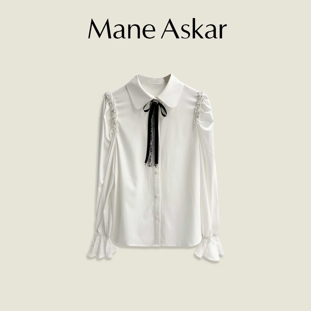 春季新款精致甜美钉珠泡泡袖衬衫女装上衣OK7147