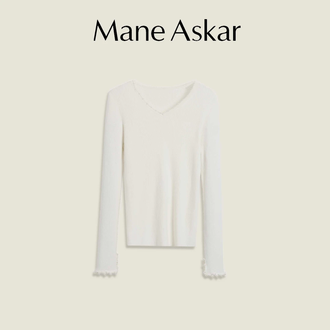 秋冬新款高级气质钉珠V领显瘦毛衣女装上衣OK0950