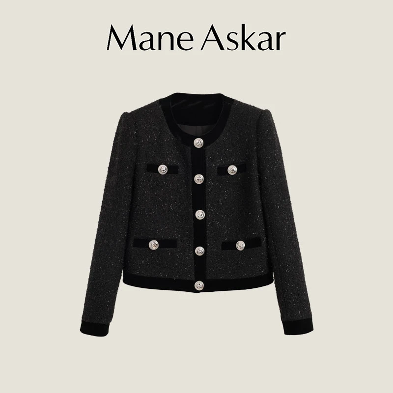 秋冬新款名媛风气质单排扣细闪圆领短款外套女装VE0117