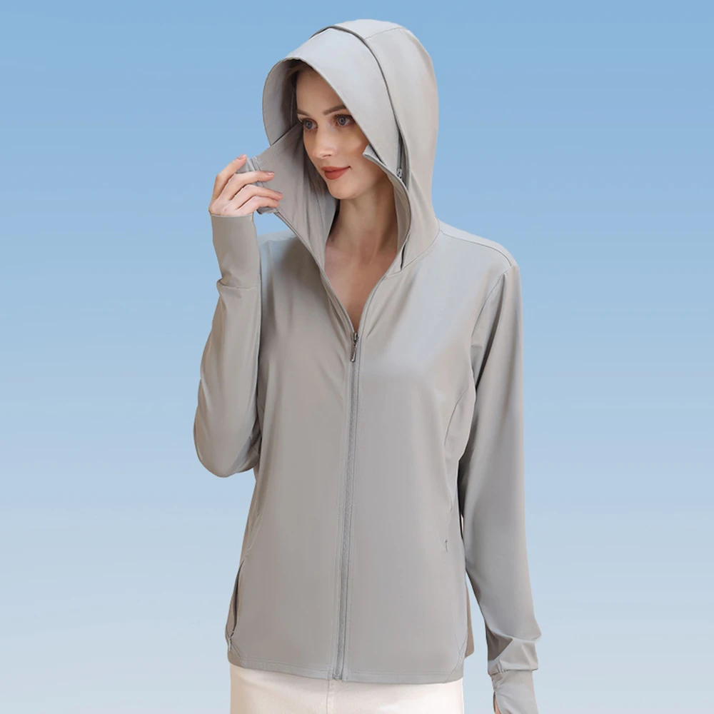 默认微瑕新款女士夏季冰感长袖时尚梭织防晒衣女士户外运动皮肤衣