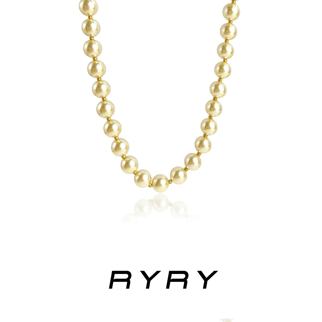 RYRY 铜合金项链 气质时尚经典简约优雅光珠百搭香槟色珠珠项链