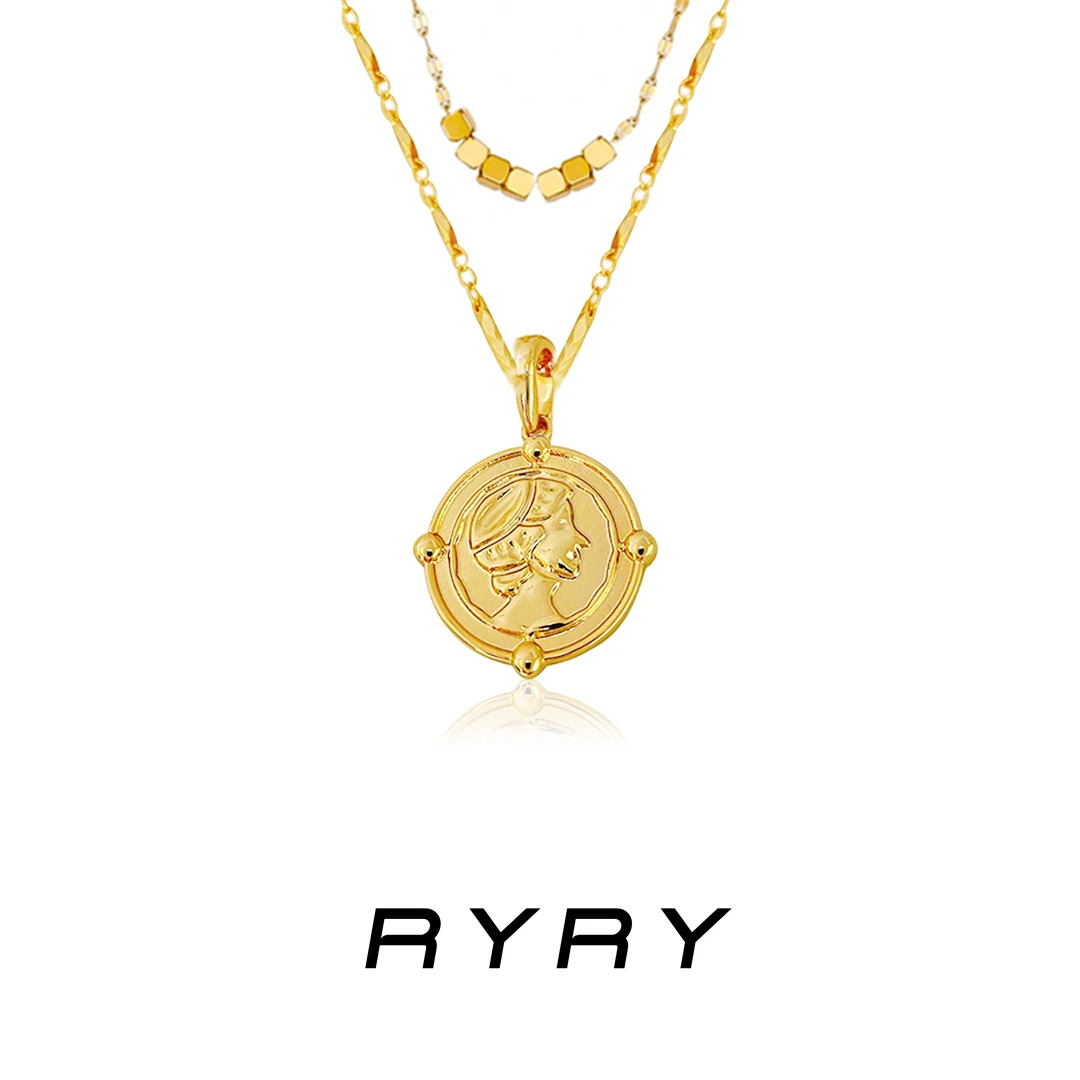 RYRY 铜合金项链 欧美ins新款复古钱币人像项链女百搭叠戴锁骨链