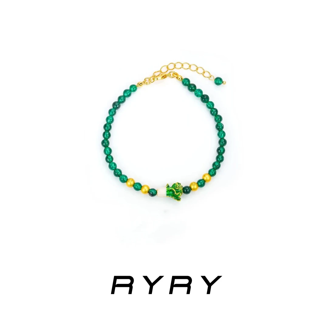 RYRY 铜合金手链 【小白菜】串珠手链时尚百搭绿色小众手链