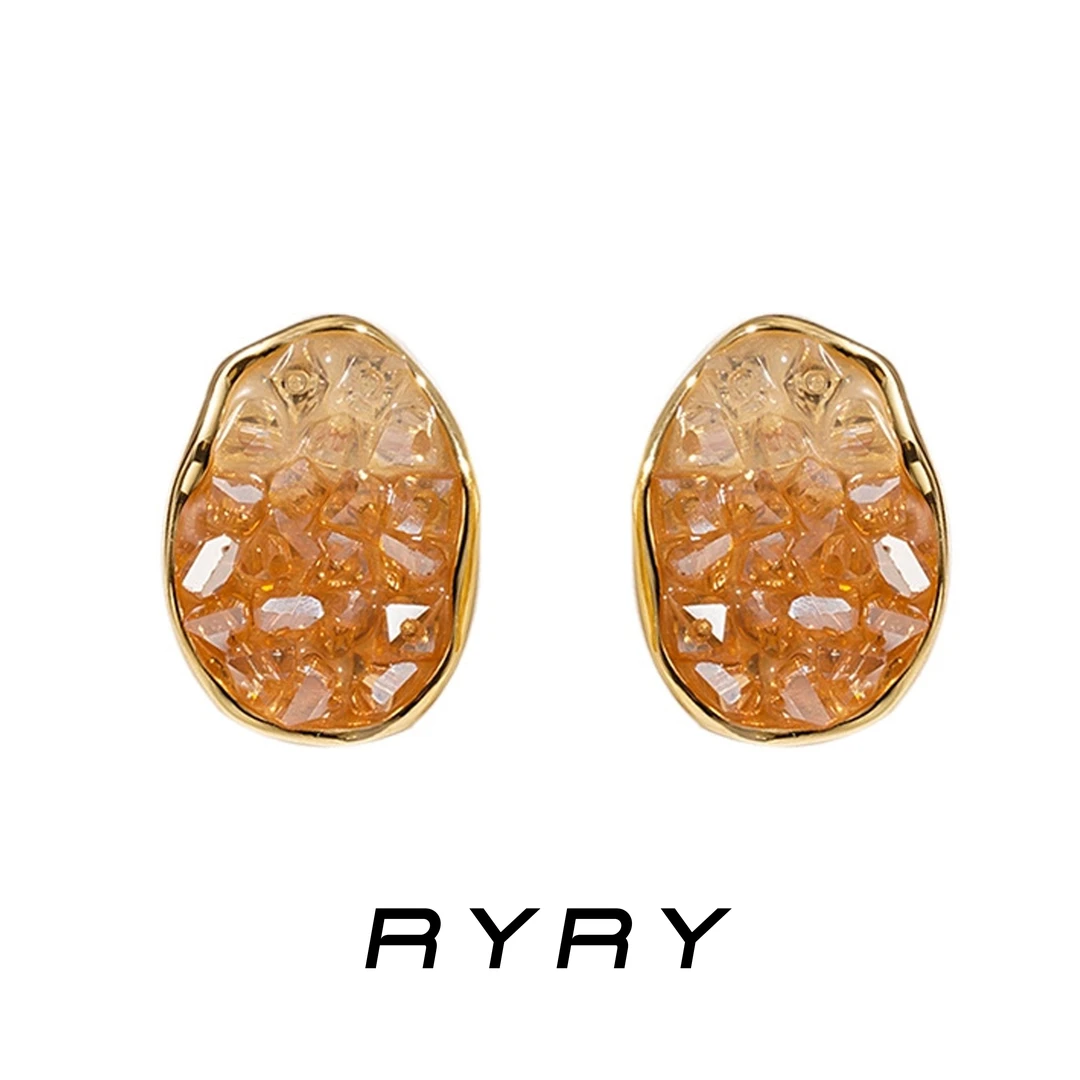 铜合金耳饰 RYRY轻奢耳环小众设计简约百搭椭圆耳钉时尚气质耳饰
