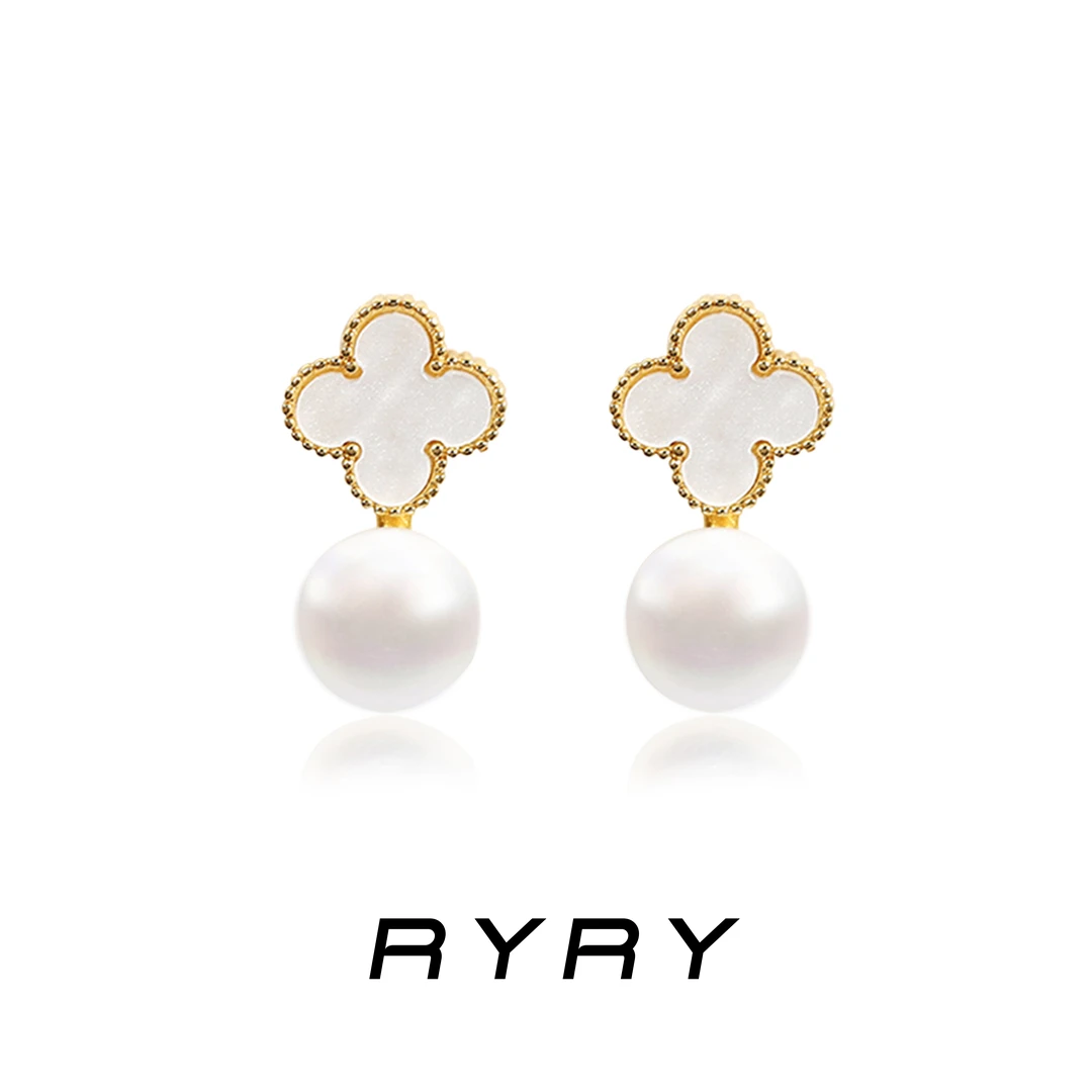 RYRY 铜合金耳饰 四叶草耳环银针珠珠气质简约耳钉网红时尚耳饰