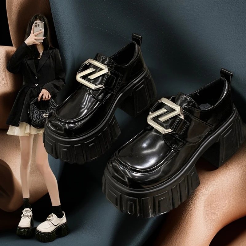 柚子有茗2024秋季新款厚底增高9公分小个子松糕鞋超高跟乐福单鞋