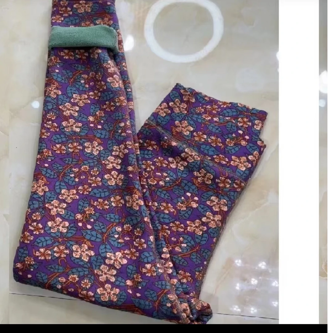 女士加绒印花保暖打底裤