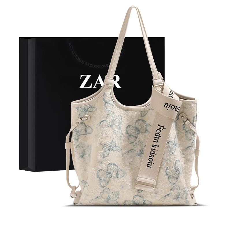 ZAR&RUILR/查瑞娜蕾丝蝴蝶帆布包包女韩版文艺通勤包大容量托特包