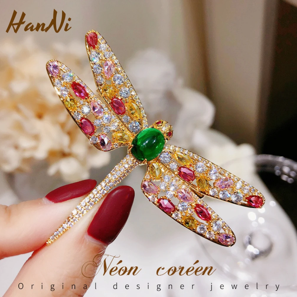 铜合金胸针 【七彩蜻蜓】法式超闪别针绿玉质感锆石胸针胸花