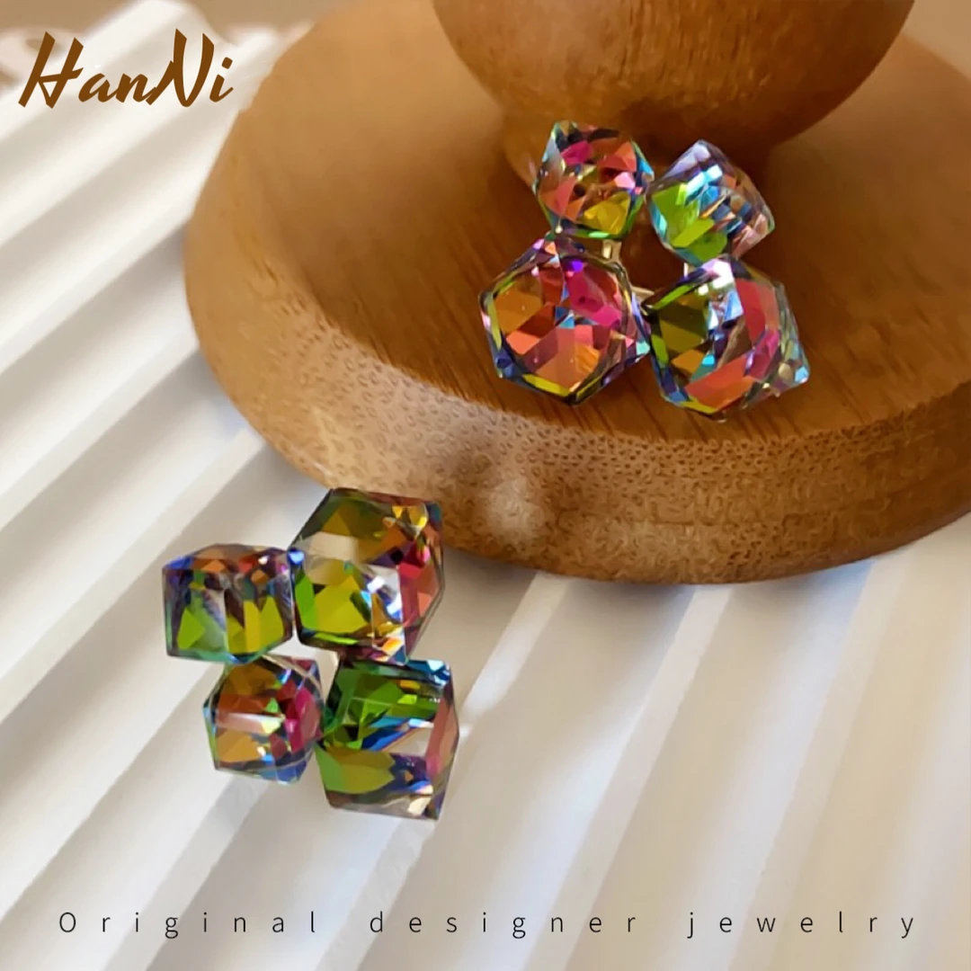 铜合金耳饰 【极光方块】轻奢气质百搭水晶彩色高级感小众简约耳钉