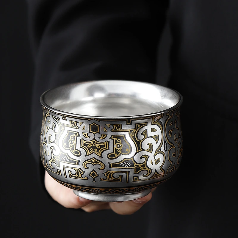 时念何赋森银杯鎏银茶杯主人杯单杯品茗杯大号家用陶瓷茶具礼盒装