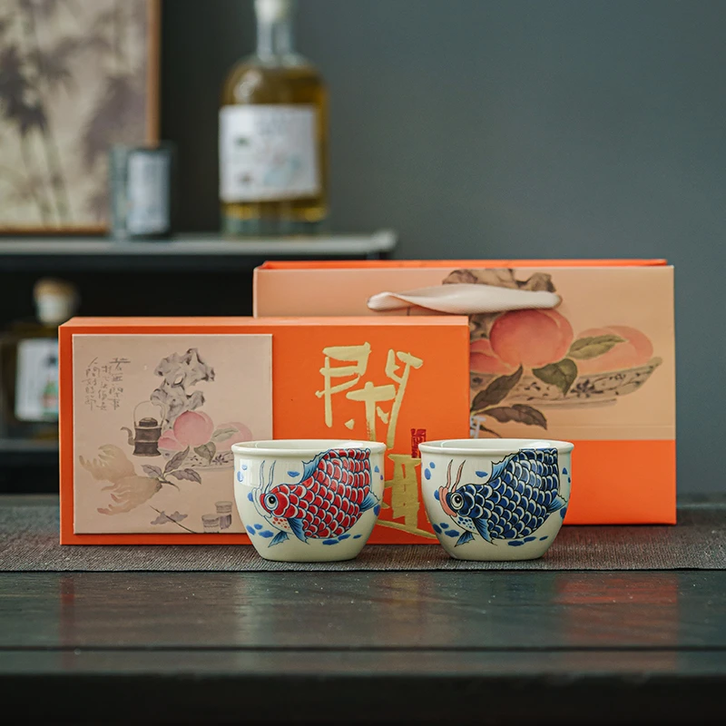 鱼趣高档陶瓷主人杯情侣对杯茶盏功夫茶具品茗杯防烫伴手礼盒套装