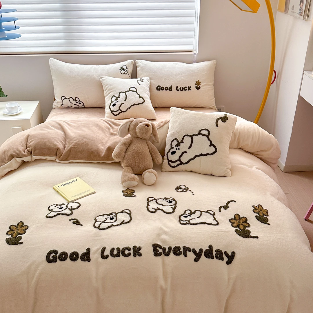 同袍画梦日系卡通高克重牛奶绒四件套保暖加厚加绒学生宿舍三件套