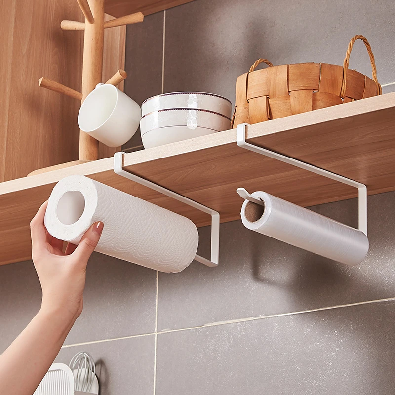 挂钩免打孔纸巾架厨房保鲜膜收纳挂架神器抹布架挂杯子置物架免钉