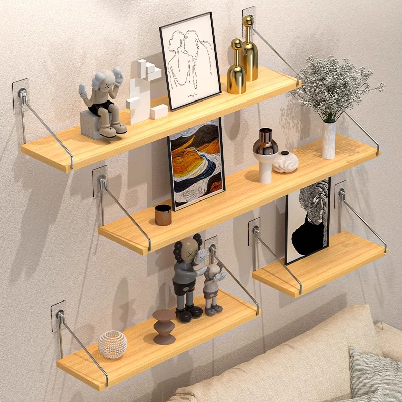 免打孔墙上置物架床头壁挂隔板客厅墙面投影仪路由器架子挂墙书架