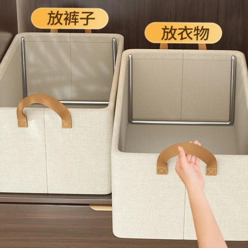 衣柜衣服收纳箱宿舍裤子整理盒大容量家用衣物储物筐带钢架床头柜