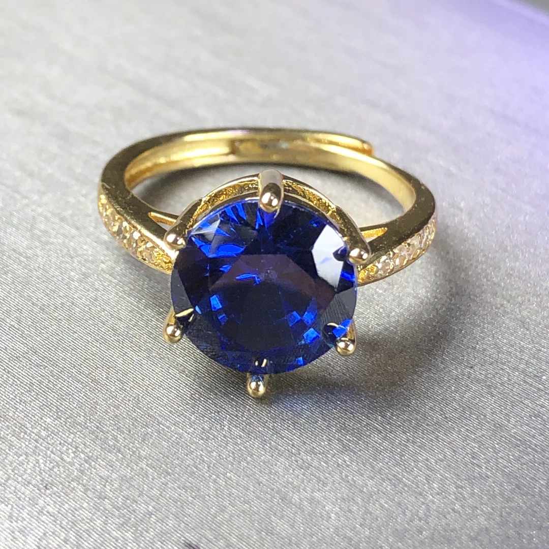 13146深宝蓝戒指活口培育银色托开口可调节豪华好看