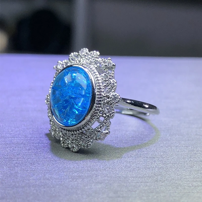 11404带冰裂海蓝冰戒指漂亮美丽 方气质漂亮精美豪华姐姐佩戴好看