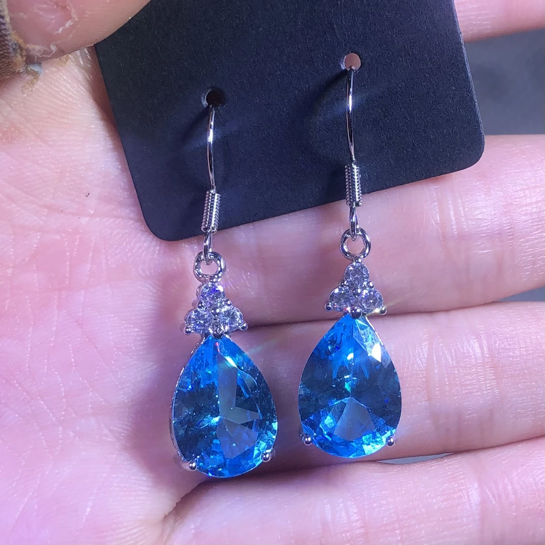 41203蓝色海蓝钻耳坠3爪培育漂亮豪华海洋之心气质