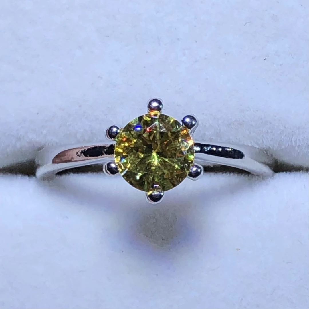 1146黄啊塞1克拉6爪戒指活口开口可调节