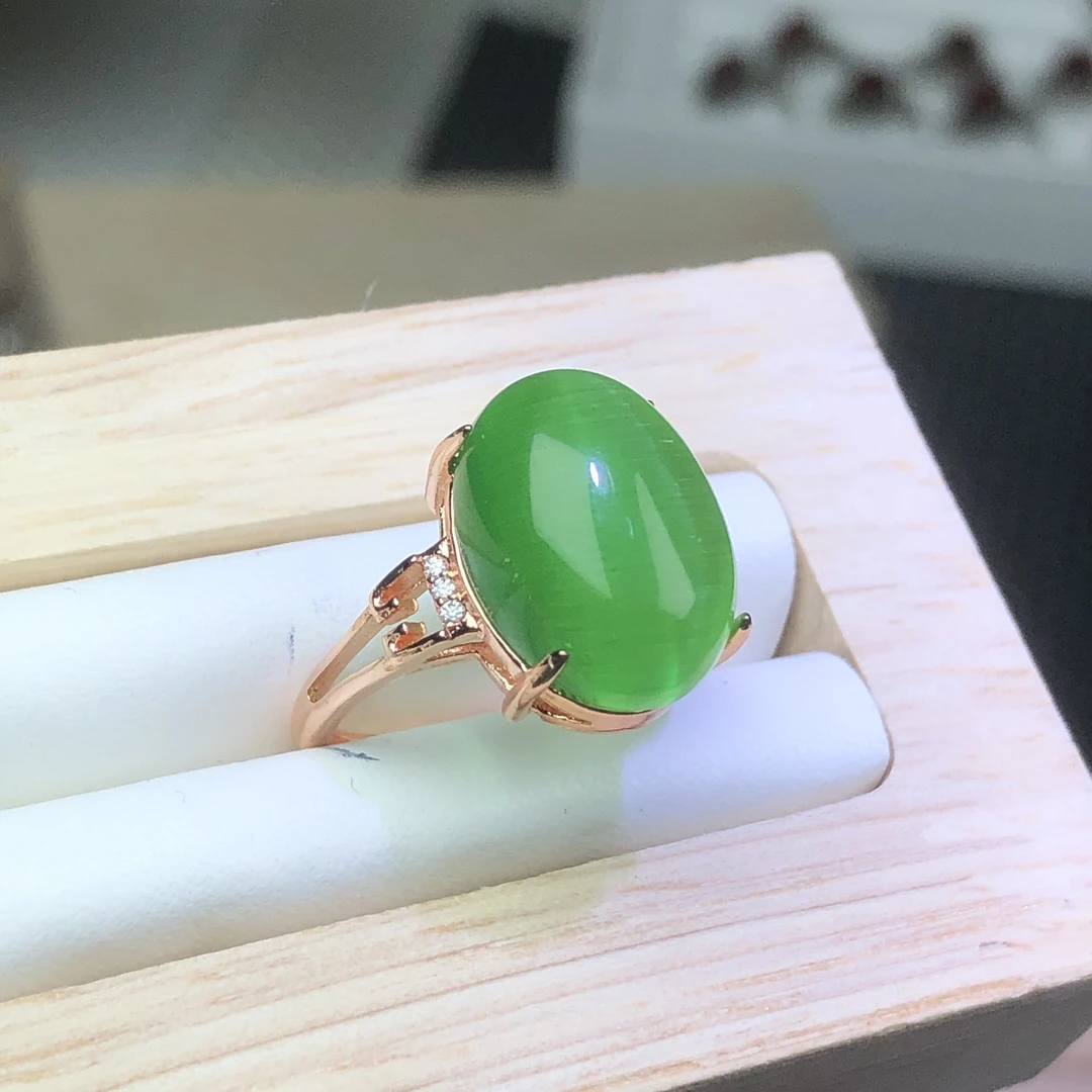 12354绿色猫眼戒指开口可调节