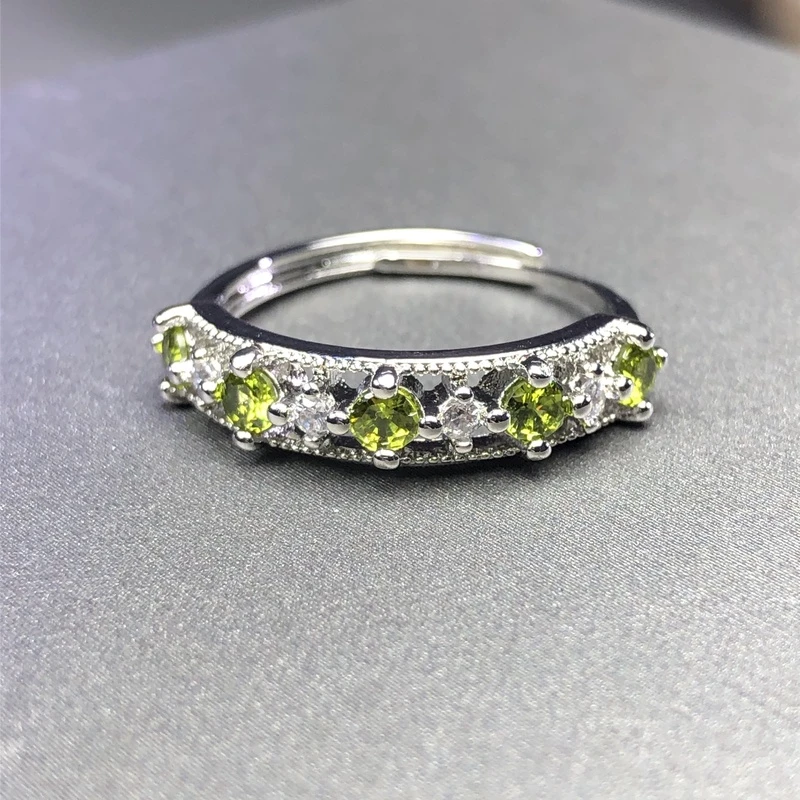 1194 橄榄绿戒指银色托开口可调节