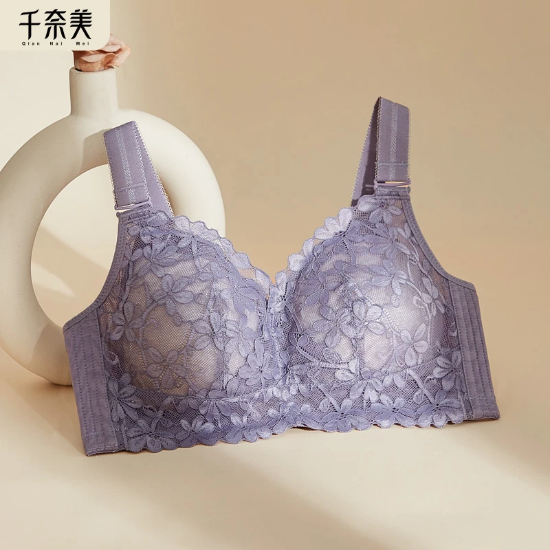 千奈美收副乳调整型内衣女大胸显小文胸薄款无钢圈缩胸防下垂胸罩