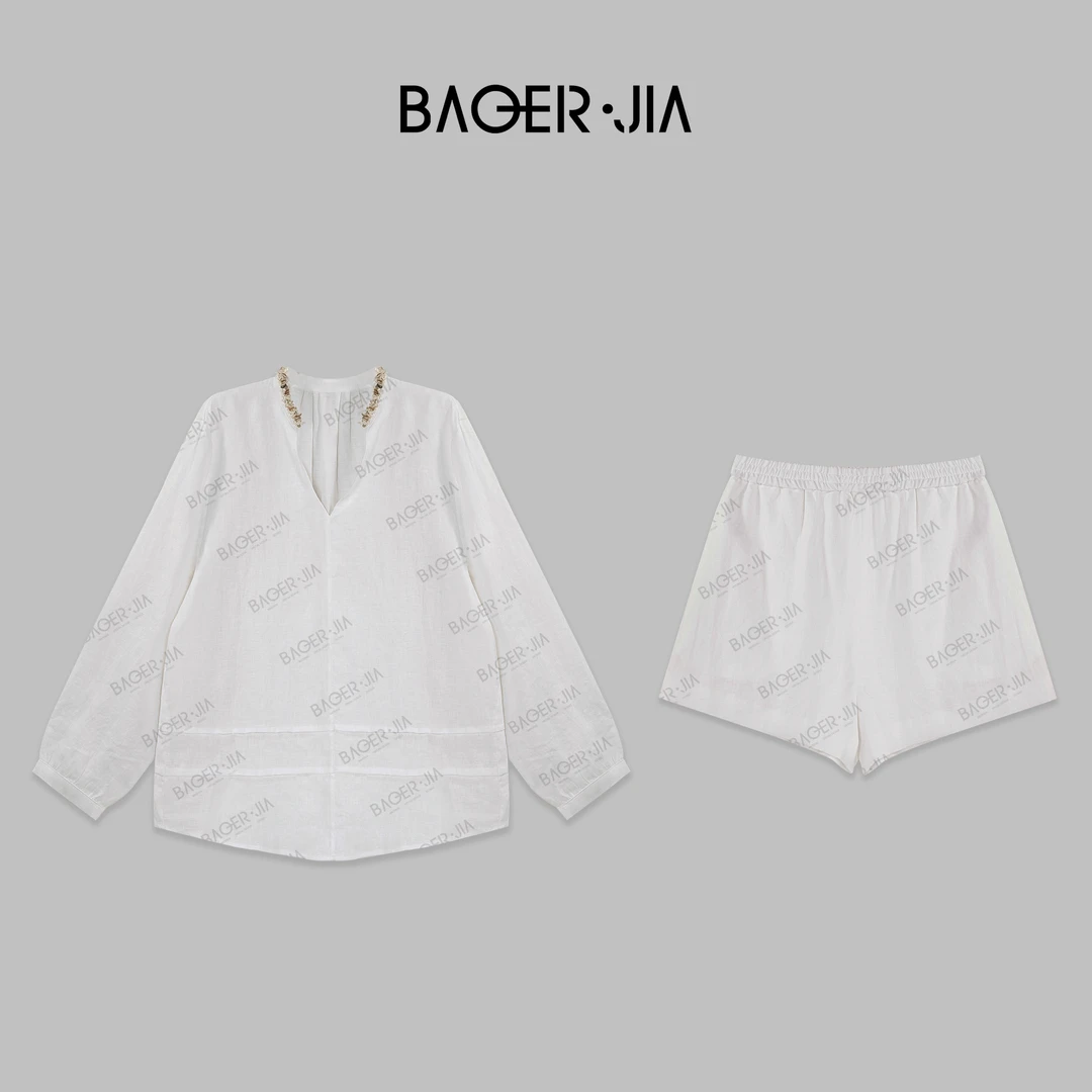 16-【无暇】宝儿家BF18324204夏季款定制时尚气质天然亚麻上衣裤装