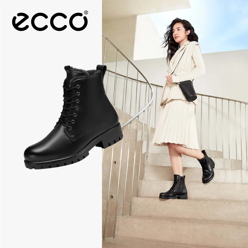 ECCO爱步【摩登系列】冬季百搭流行方跟加绒保暖雪地靴马丁靴490053