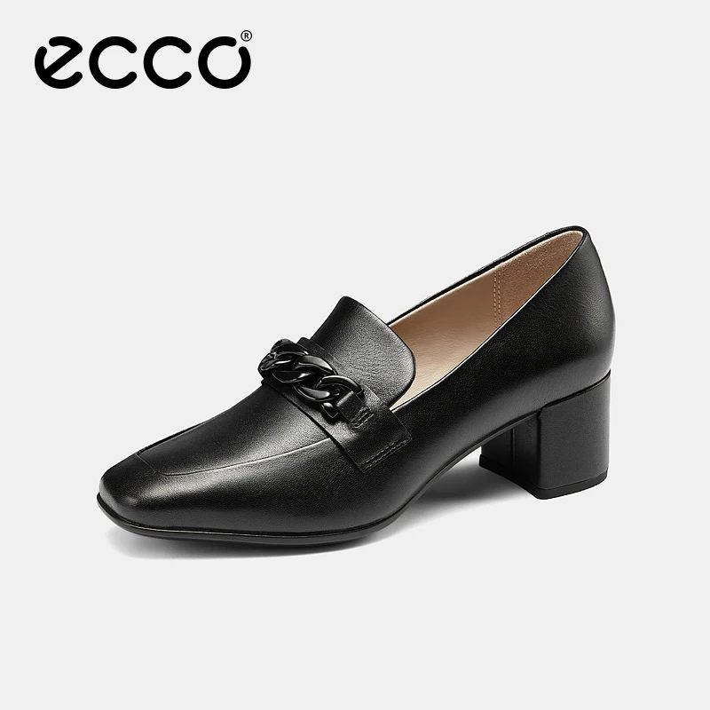 ECCO爱步【型塑35方头系列】松弛高智 粗跟单鞋一脚蹬皮鞋 290913