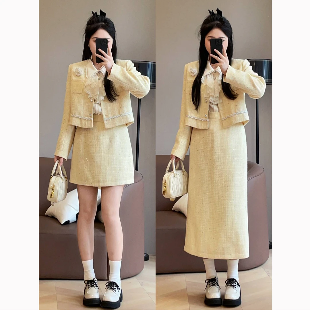 【清清价】小香风秋季千金短上衣半裙微胖显瘦通勤两件套S824A15567