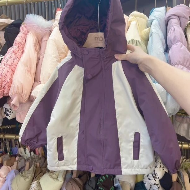 女童夹棉冲锋衣外套秋冬2023新款洋气宝宝冬装上衣加厚儿童冲风衣