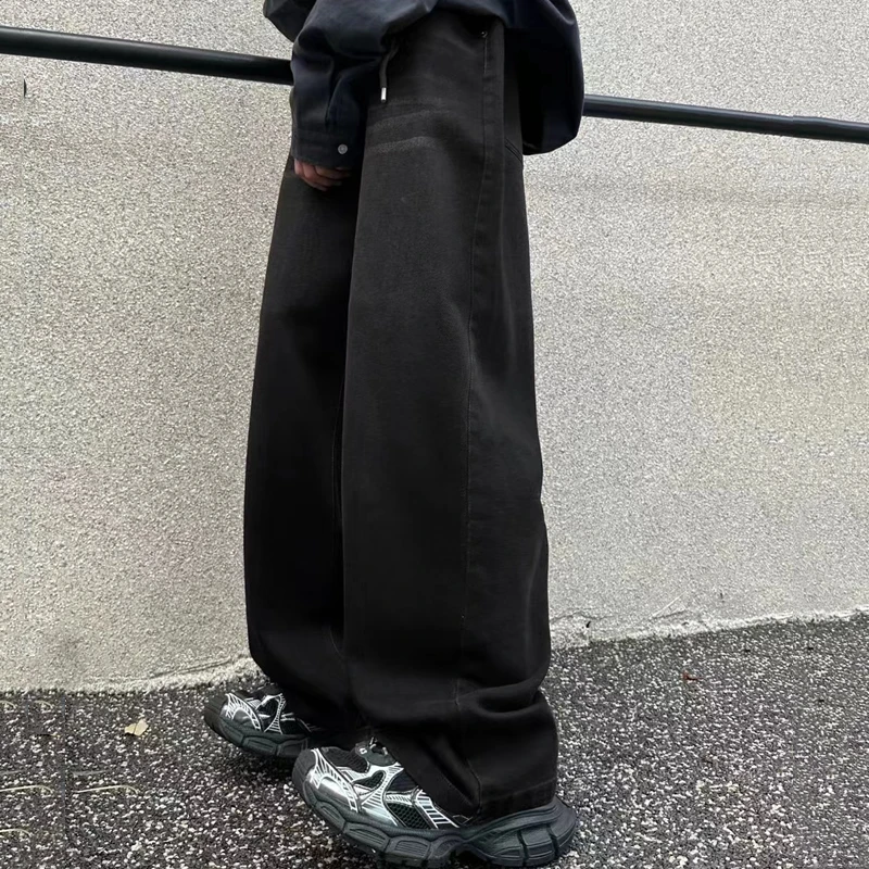 BG92潮牌精品青少年大童男女学生高街宽松修身直筒黑牛仔裤