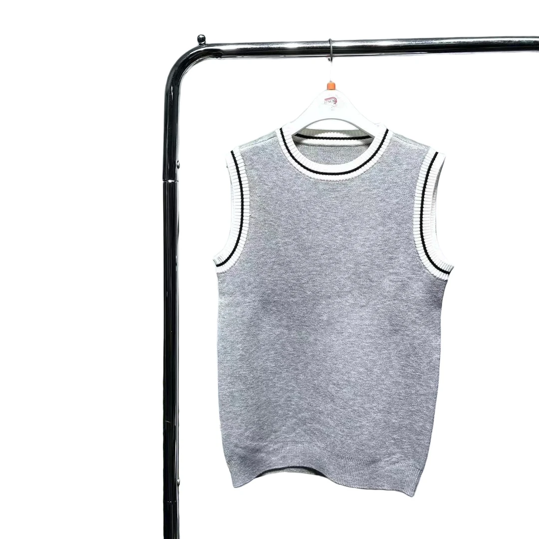 7954-灰白拼色女童无袖背心针织裙